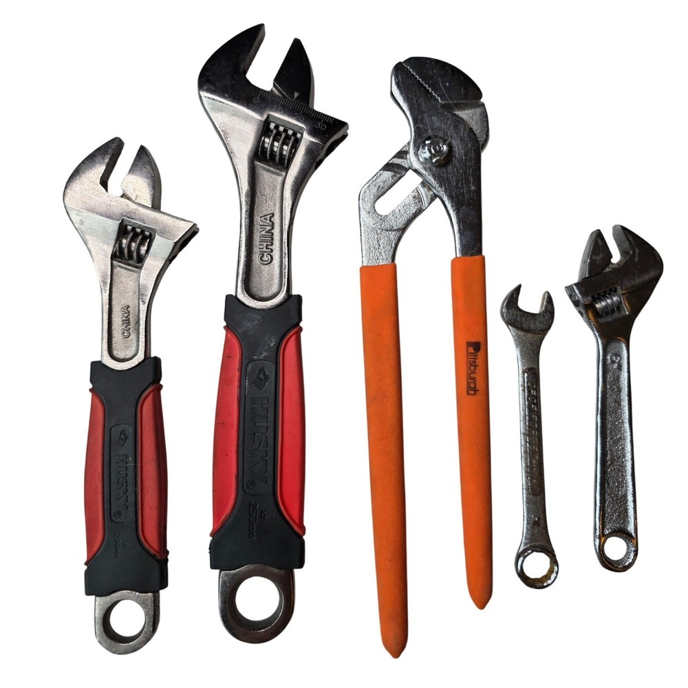 Husky Pittsburgh Wrench Set 5pc Adjustable Wrenches Groove Joint Pliers Mixed K2